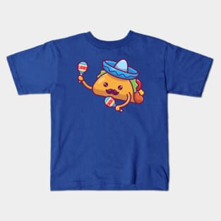 Sombrero Hat Mustache Taco Playing Maracas Cartoon Kids T-Shirt